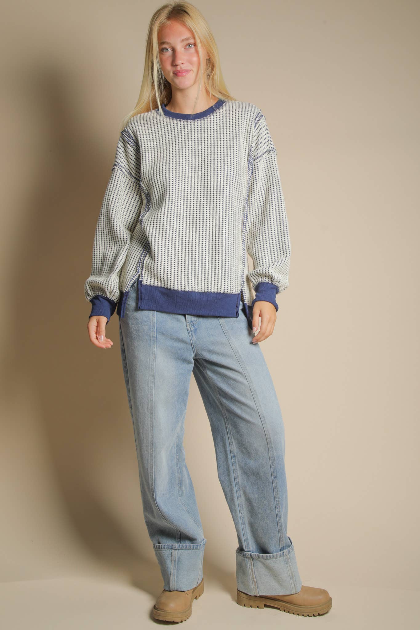 Oversized Waffle Knit Casual Top