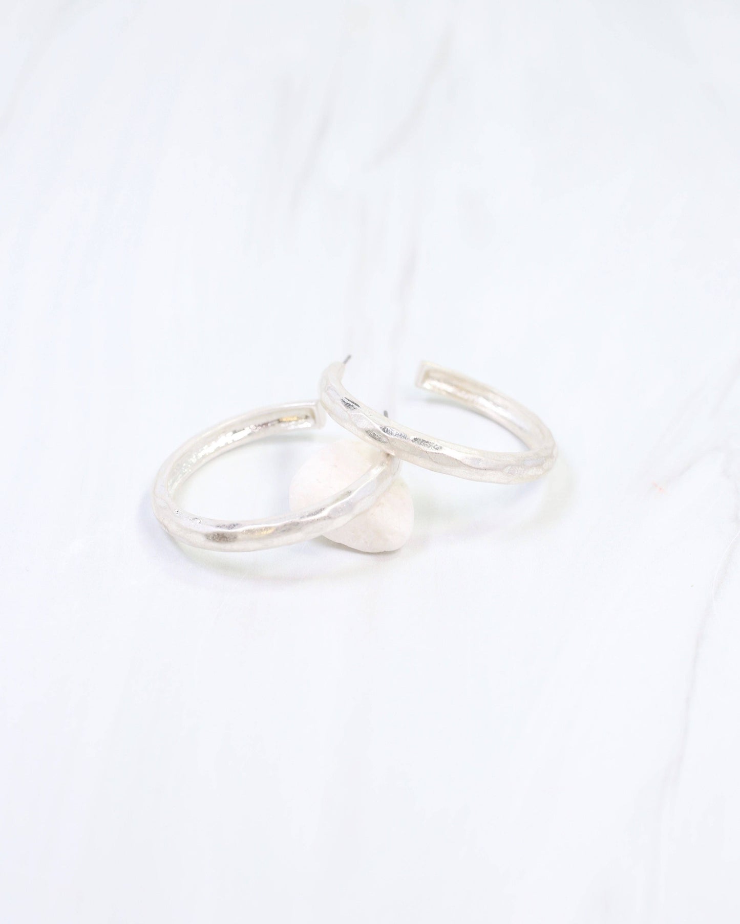 Hyde Park Hammered Hoop Earring Worn Silver