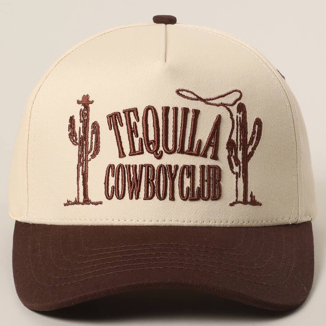 TEQUILA COWBOY CLUB Embroidery Two-Tone Trucker Hat : Brown