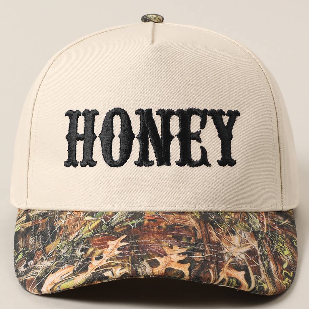 HONEY Lettering Embroidery Camo Hat - Black