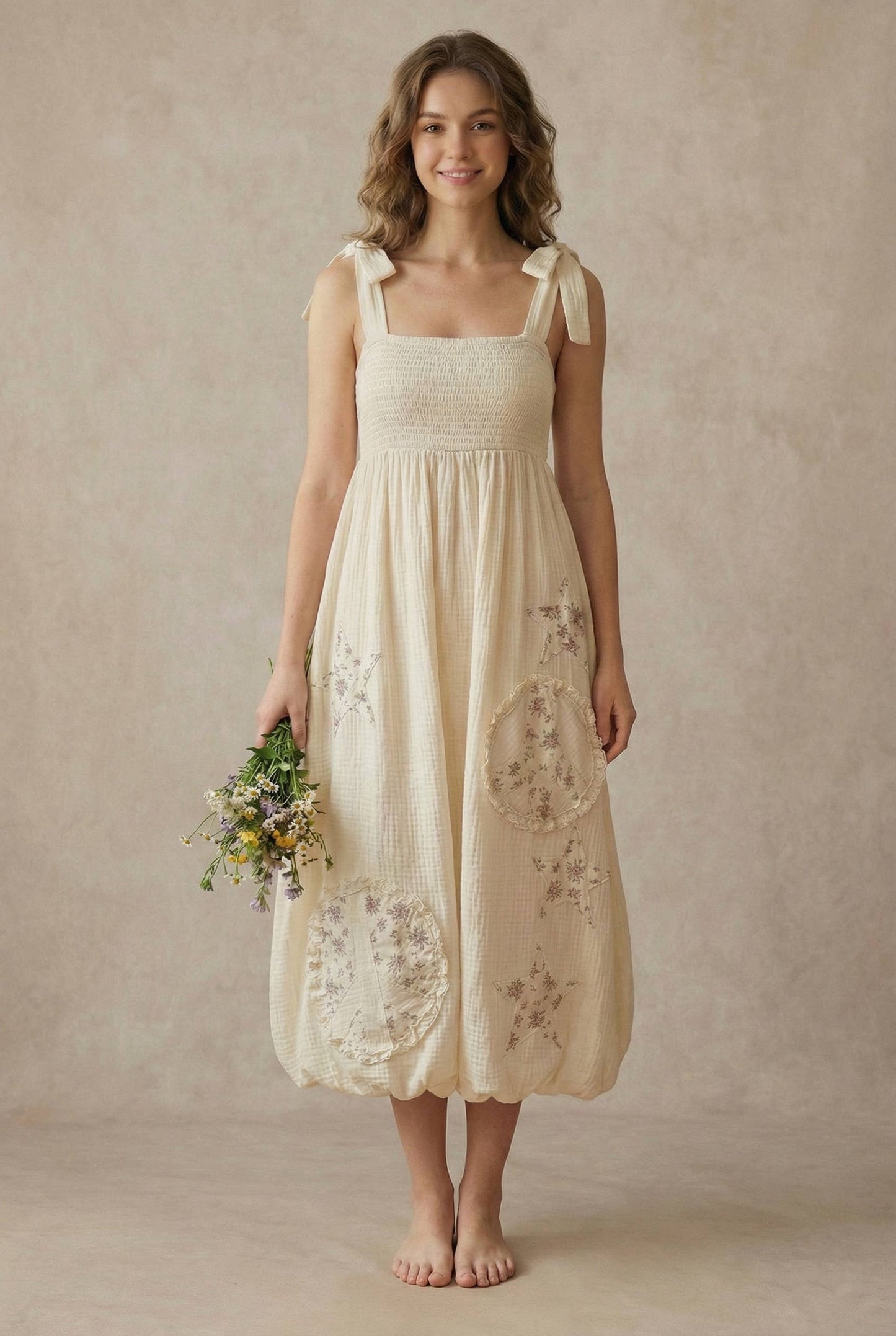 Peace Patchwork Ruffled Sleeveless Dress