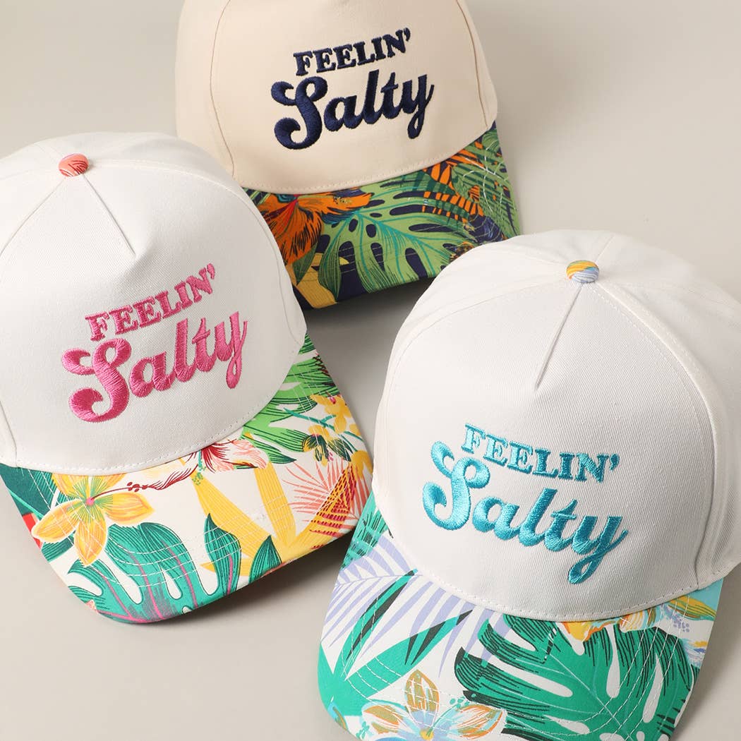 Feelin' Salty Letter Embroidery Floral Trucker Hat - Navy