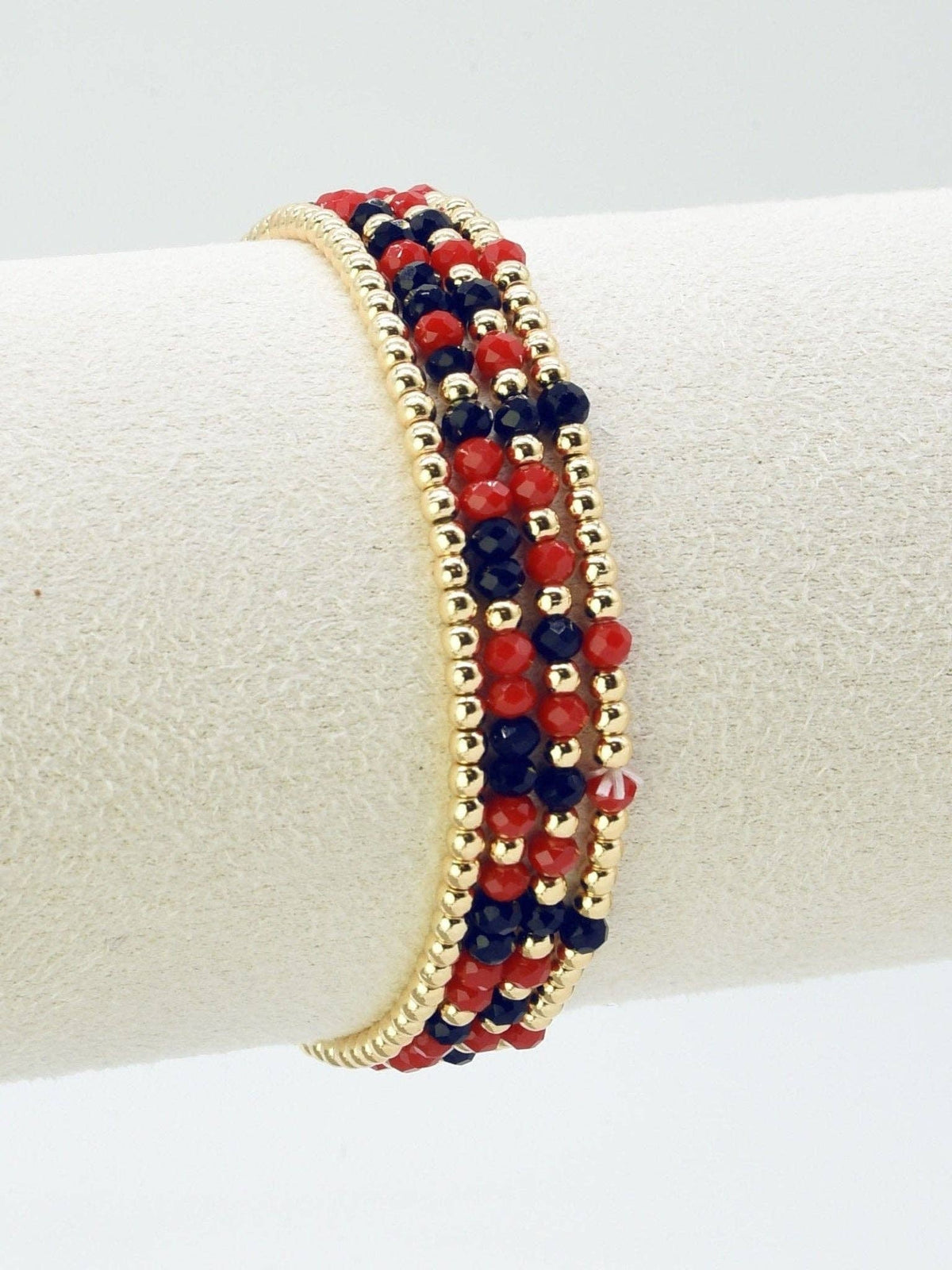 4 Piece CCB Glass Bead Stretch Bracelet Set: Black Red