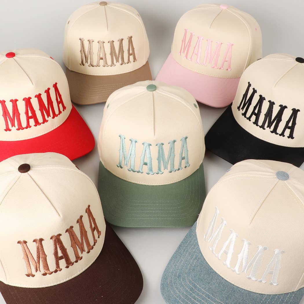 MAMA Typographic Design Embroidery Baseball Hat - Beige