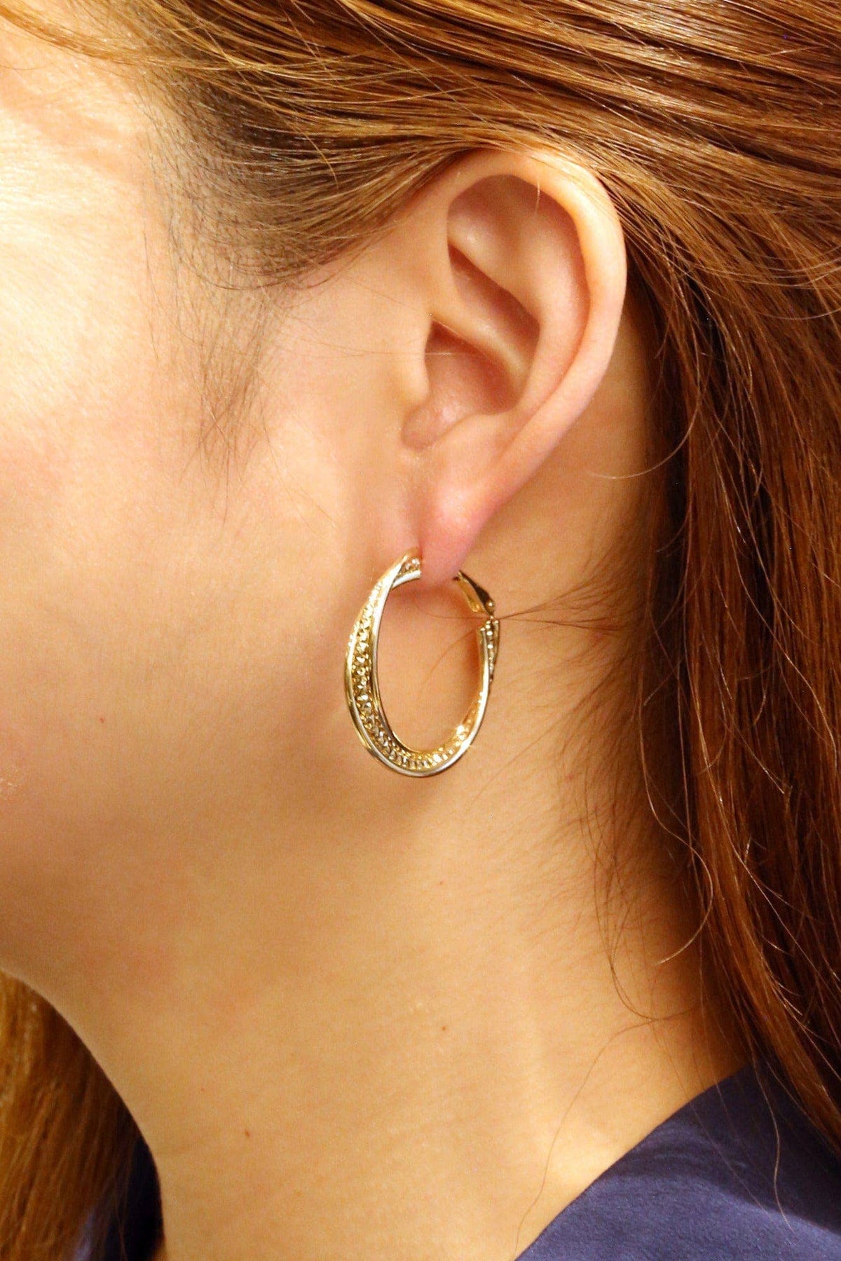 14K Dipped Omega Closure Twist Hoop Earrings: Gold