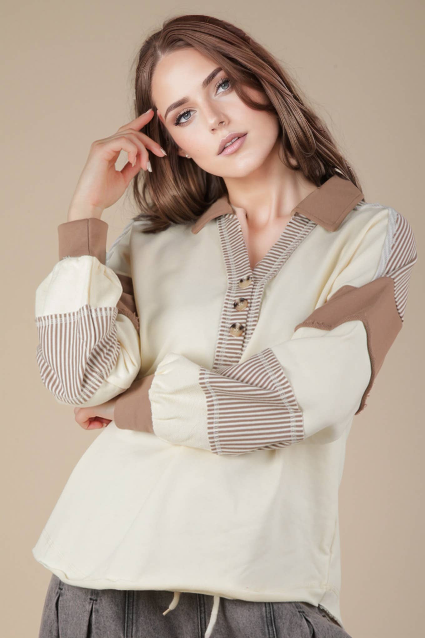 Color Block Oversized Casual Knit Top