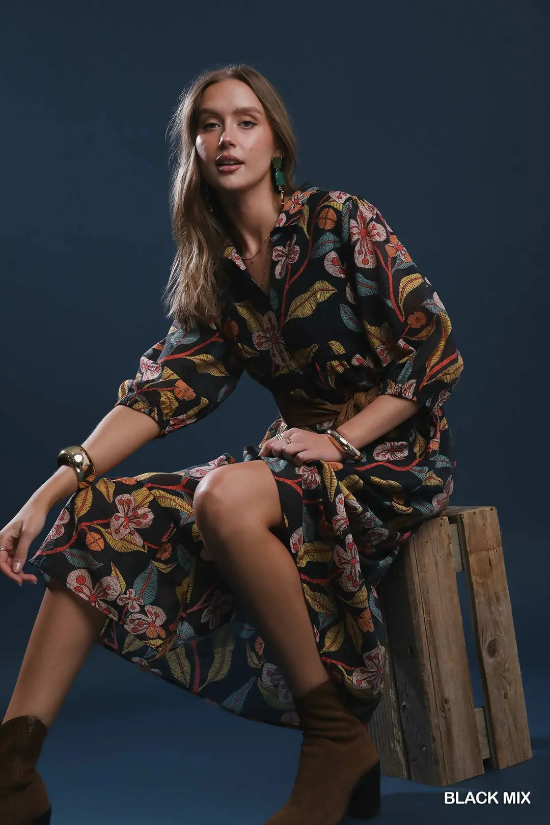 Mixed Floral Tiered Midi Dress