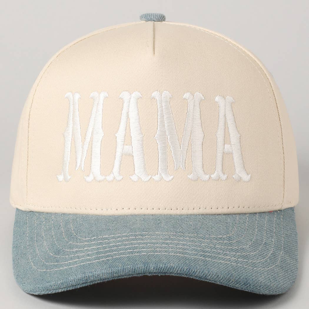 MAMA Typographic Design Embroidery Baseball Hat - Beige
