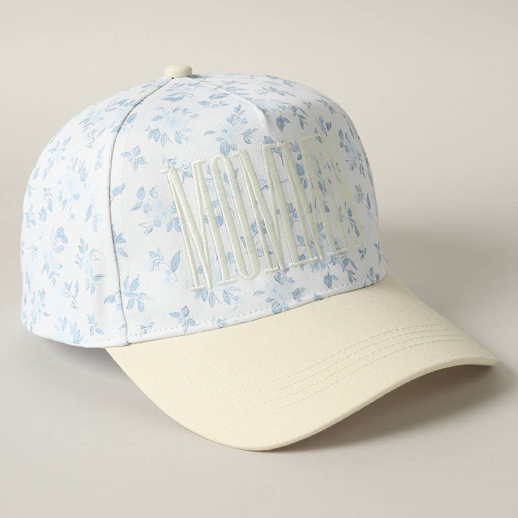 MOMMIN' Embroidered Flower PatternTrucker Hat: BLUE/BEIGE / ONE SIZE