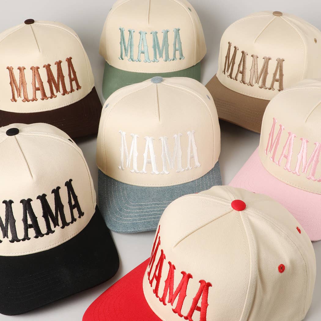 MAMA Typographic Design Embroidery Baseball Hat - Beige
