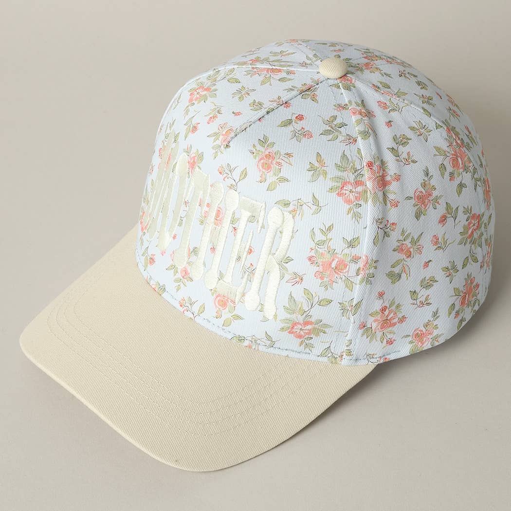 MOTHER Embroidered Flower PatternTrucker Hat: WHITE/BEIGE / ONE SIZE