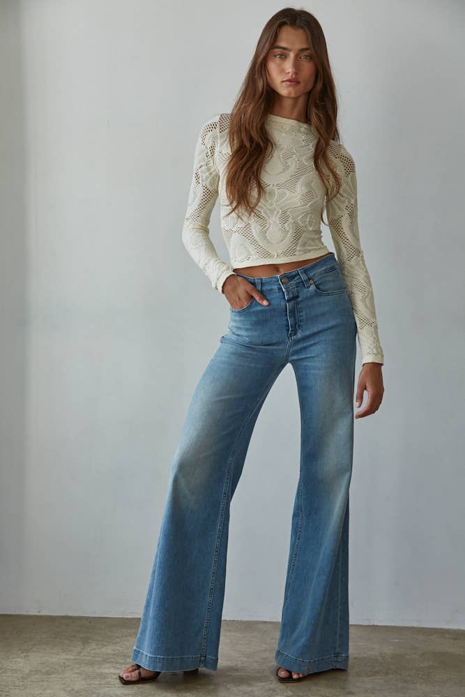 Jacquard Mock Neck Long Sleeve Top