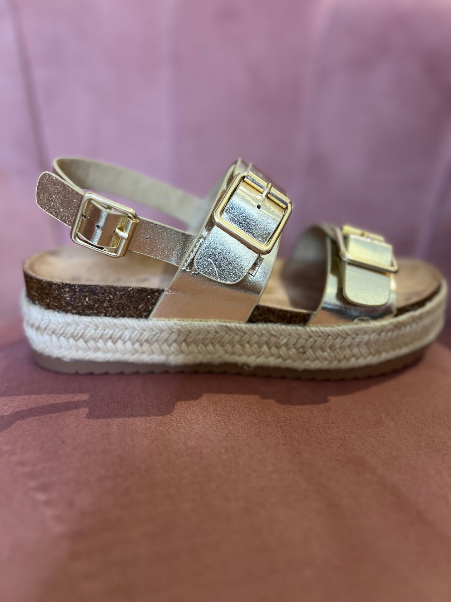 DOUBLE BUCKLE STRAP ESPADRILLES PLATFORM: GOLD