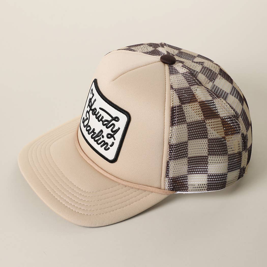 HOWDY DARLIN' Embroidered Patch Checker Foam Trucker Hat