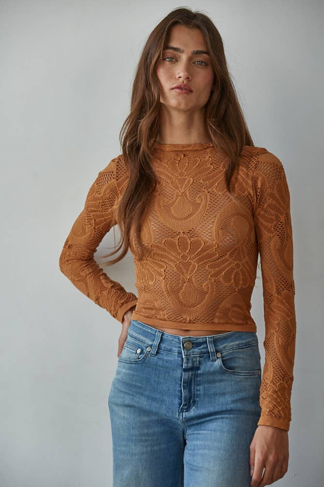 Jacquard Mock Neck Long Sleeve Top