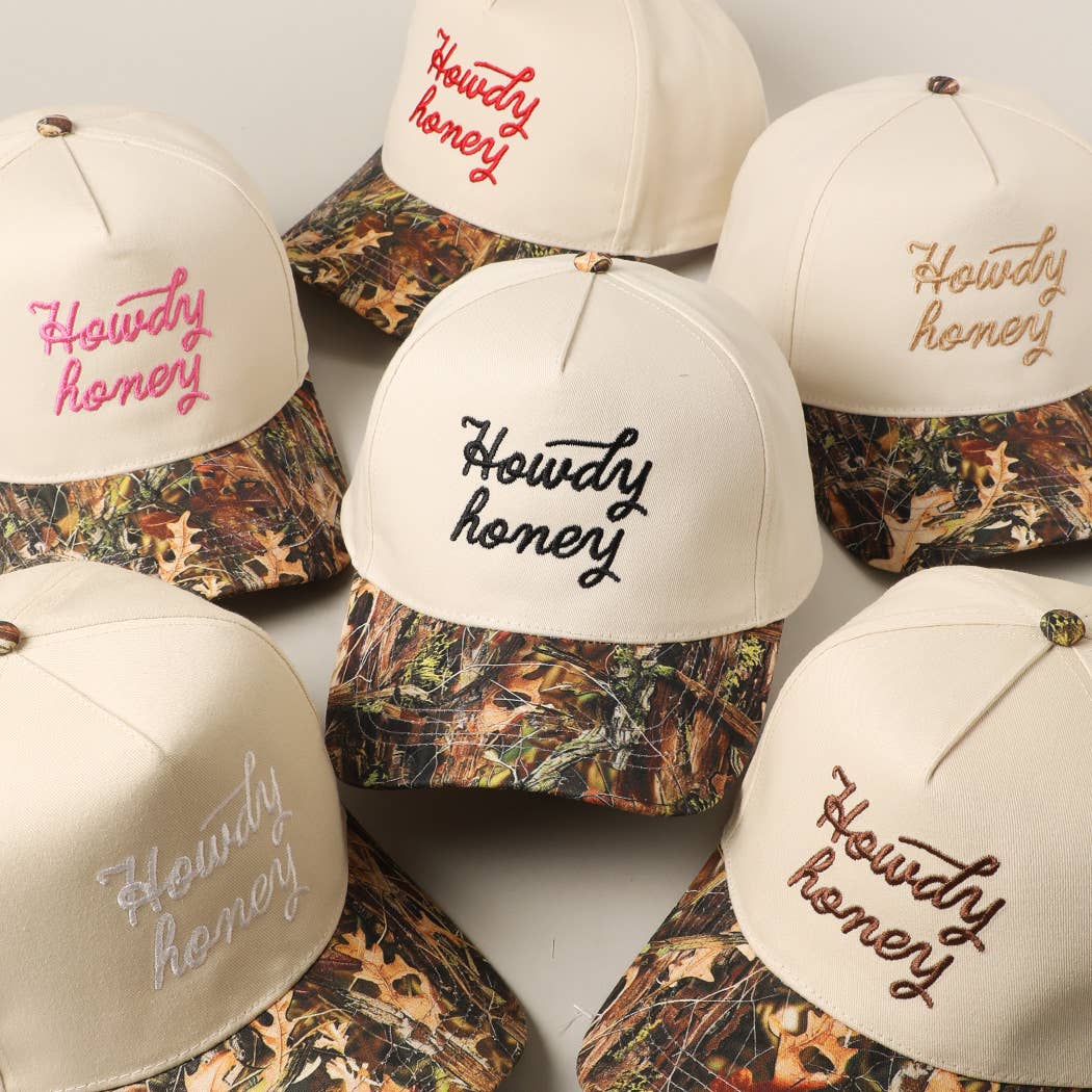 Howdy Honey Embroidery Camo Beige Hat
