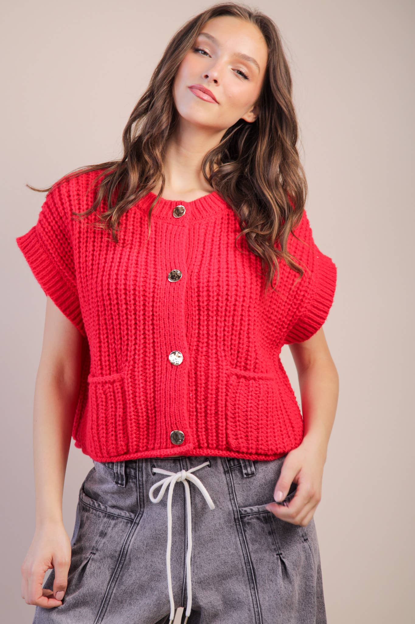 Oversized Button Down Knit Sweater Top