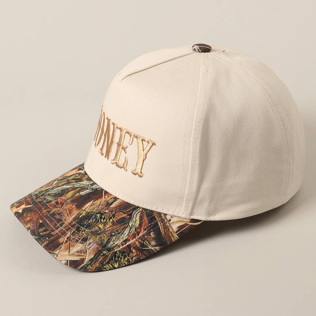 HONEY Lettering Embroidery Camo Hat - Black