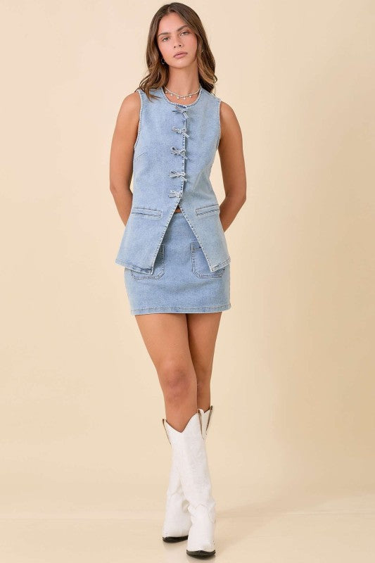 Mini Denim Skort w/Ribbon Bow