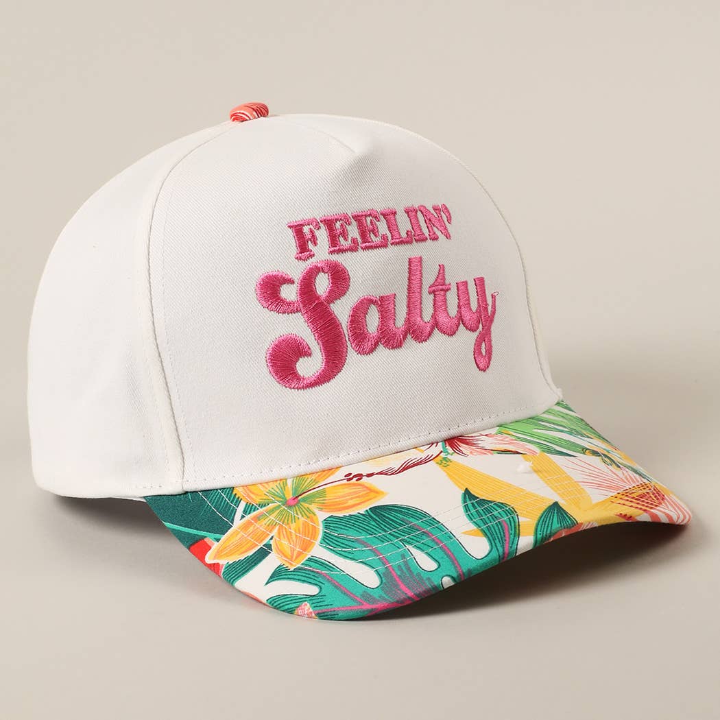 Feelin' Salty Letter Embroidery Floral Trucker Hat - Navy