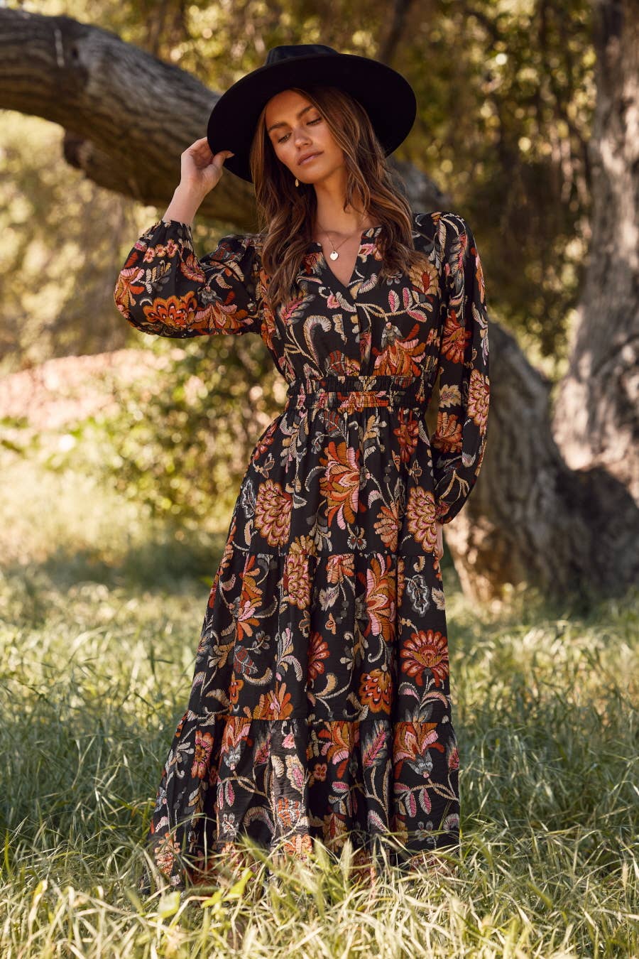 Floral Printed Long Sleeve Midi Dress