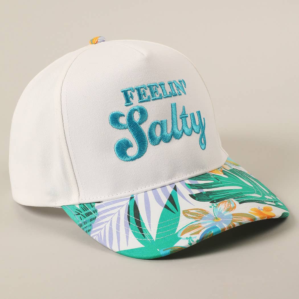 Feelin' Salty Letter Embroidery Floral Trucker Hat - Navy