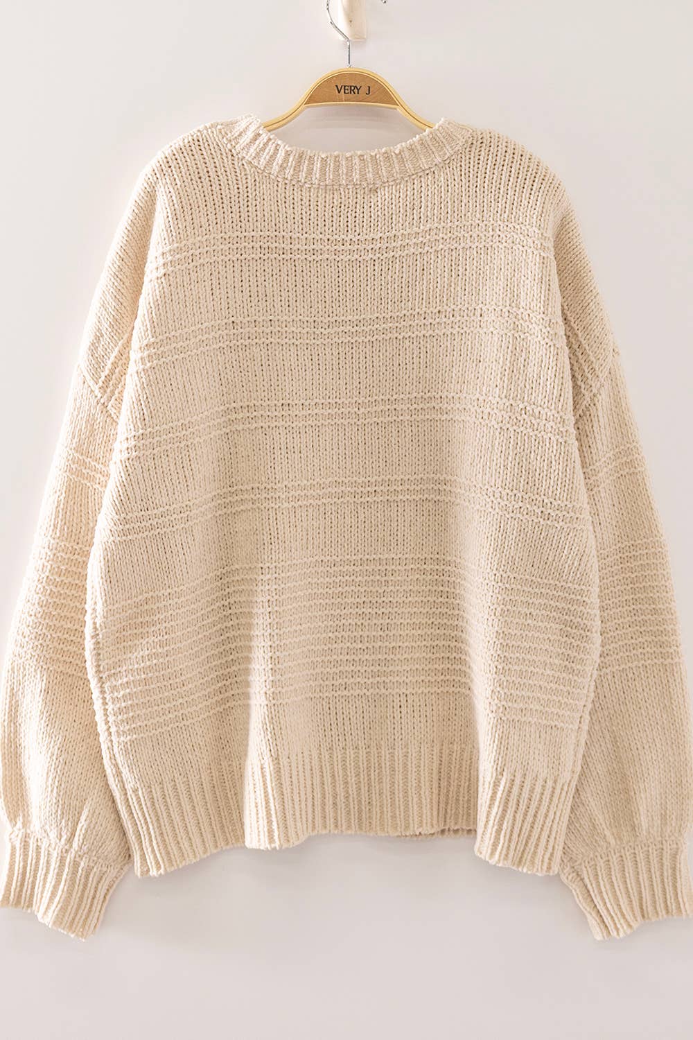 Boat Neck Oversized Knit Sweater: CREAM