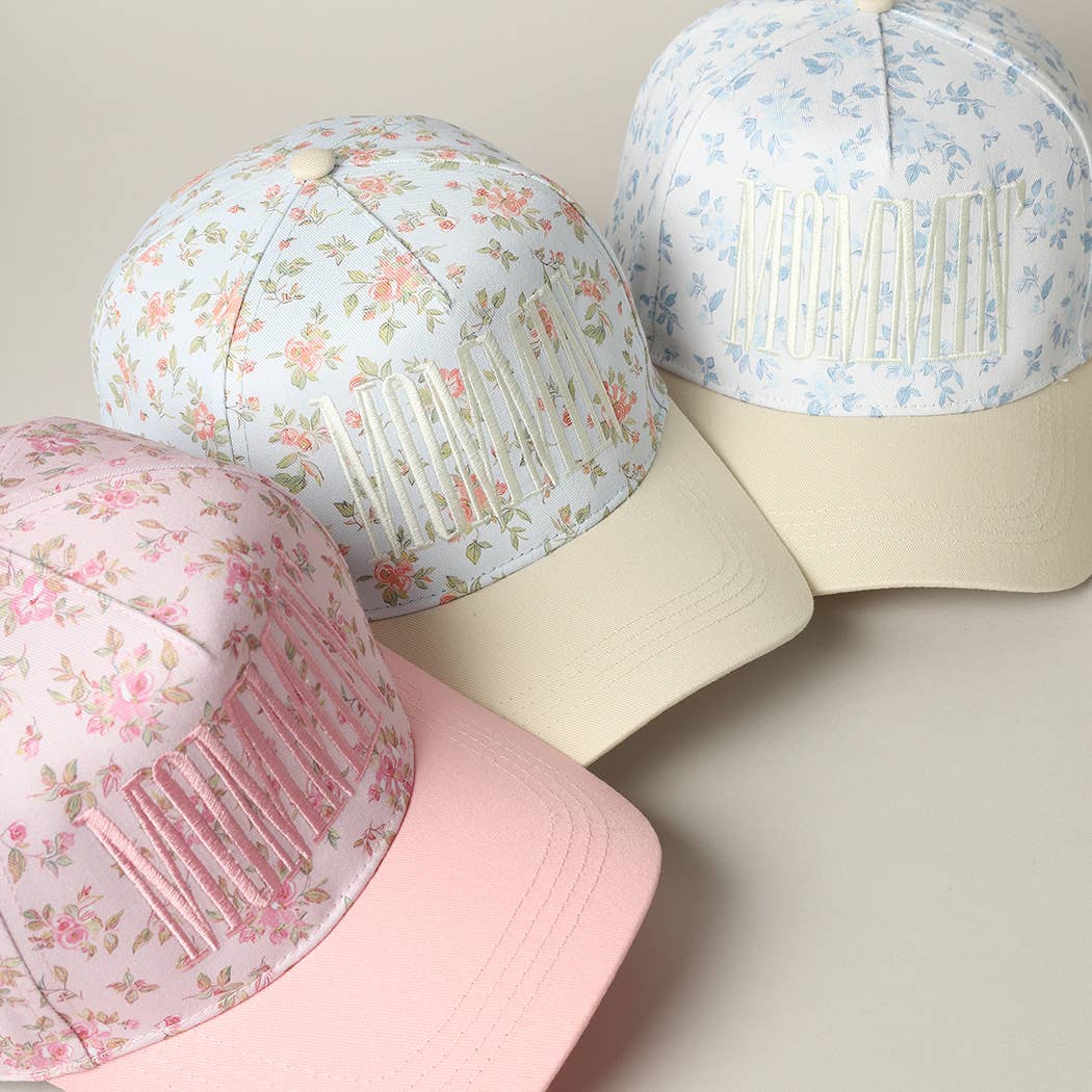 MOMMIN' Embroidered Flower PatternTrucker Hat: BLUE/BEIGE / ONE SIZE