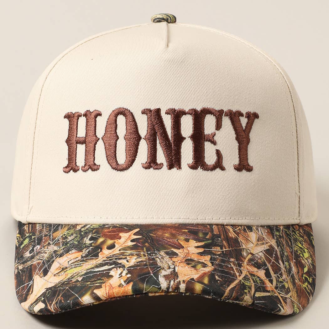 HONEY Lettering Embroidery Camo Hat - Black