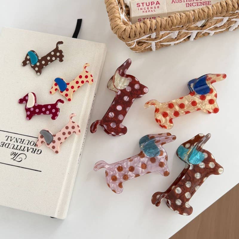 JUMBO POLKA DOT DOG HAIR CLAW CLIPS | Brown