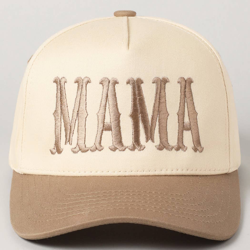 MAMA Typographic Design Embroidery Baseball Hat - Beige