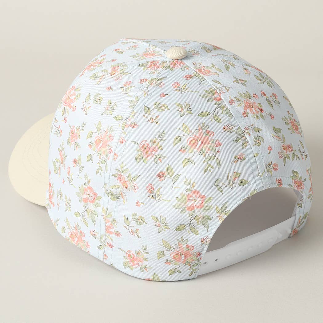 MOMMIN' Embroidered Flower PatternTrucker Hat: BLUE/BEIGE / ONE SIZE