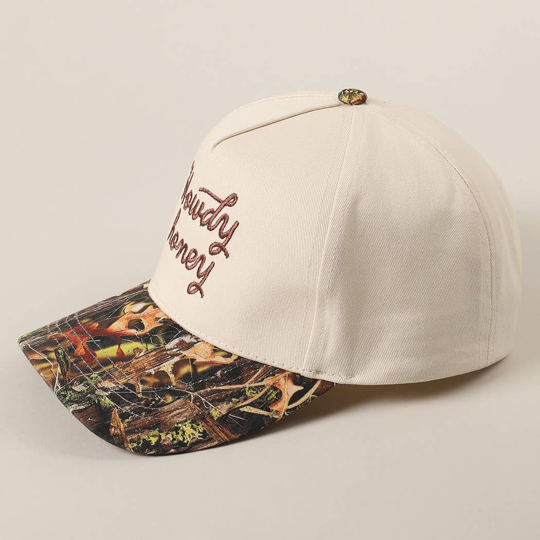 Howdy Honey Embroidery Camo Beige Hat