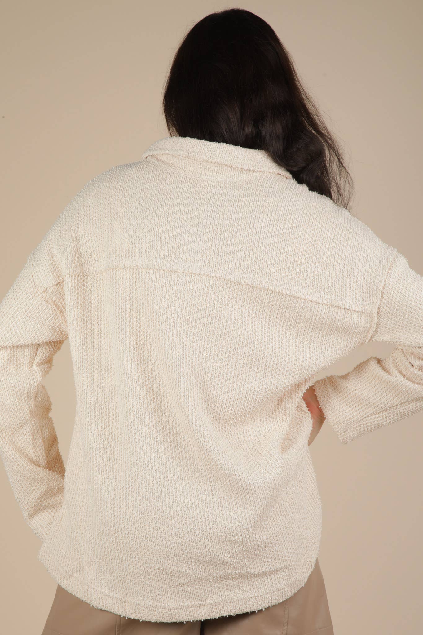 Half Button Down Collared Textured Henley Knit Top