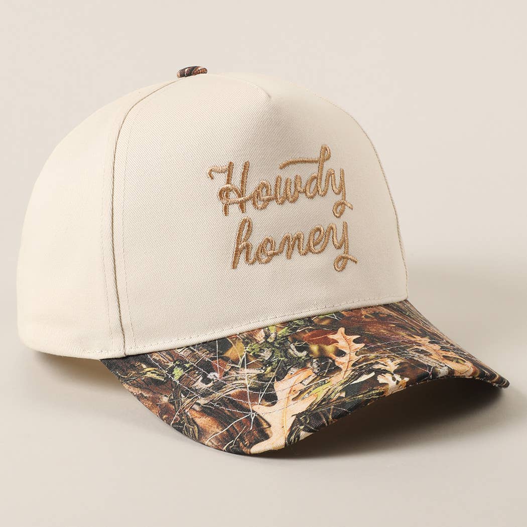 Howdy Honey Embroidery Camo Beige Hat