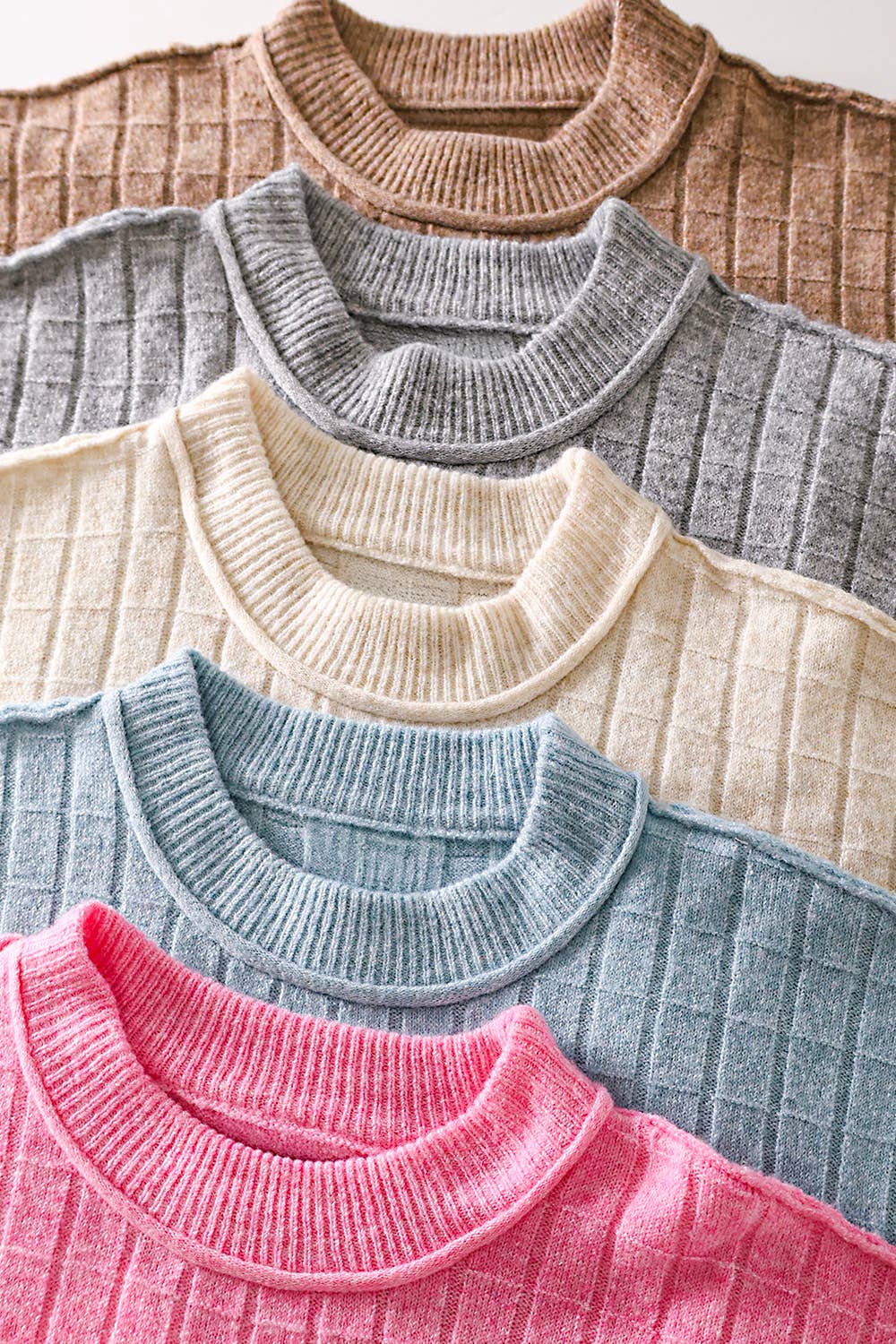 Cropped Length Ribbed Knit Sweater: MOCHA