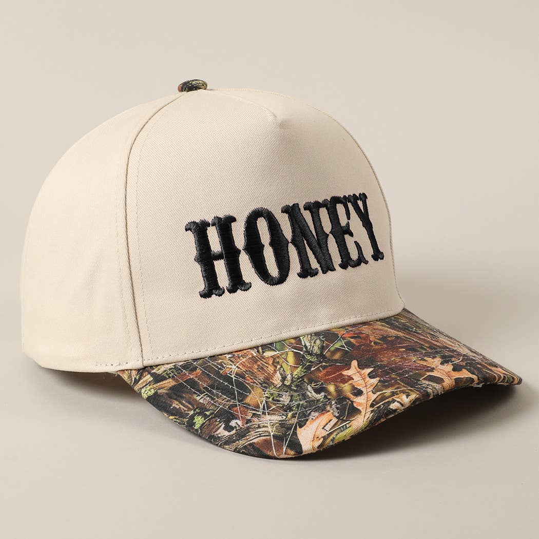 HONEY Lettering Embroidery Camo Hat - Black