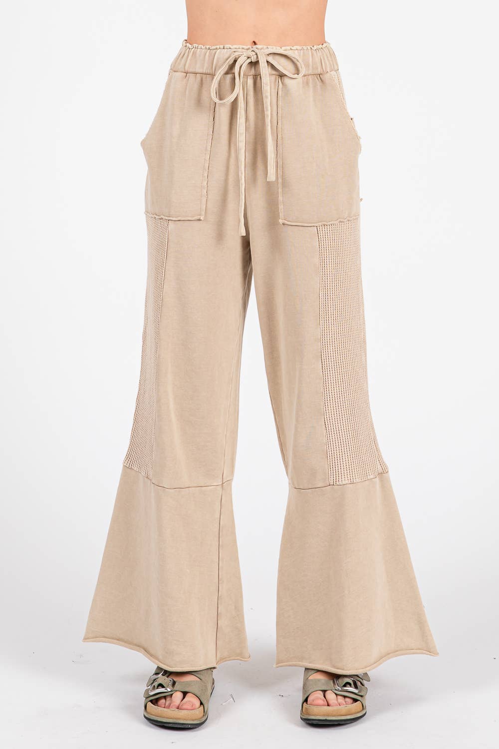 VINTAGE WASHED FLARED PANEL PANTS
