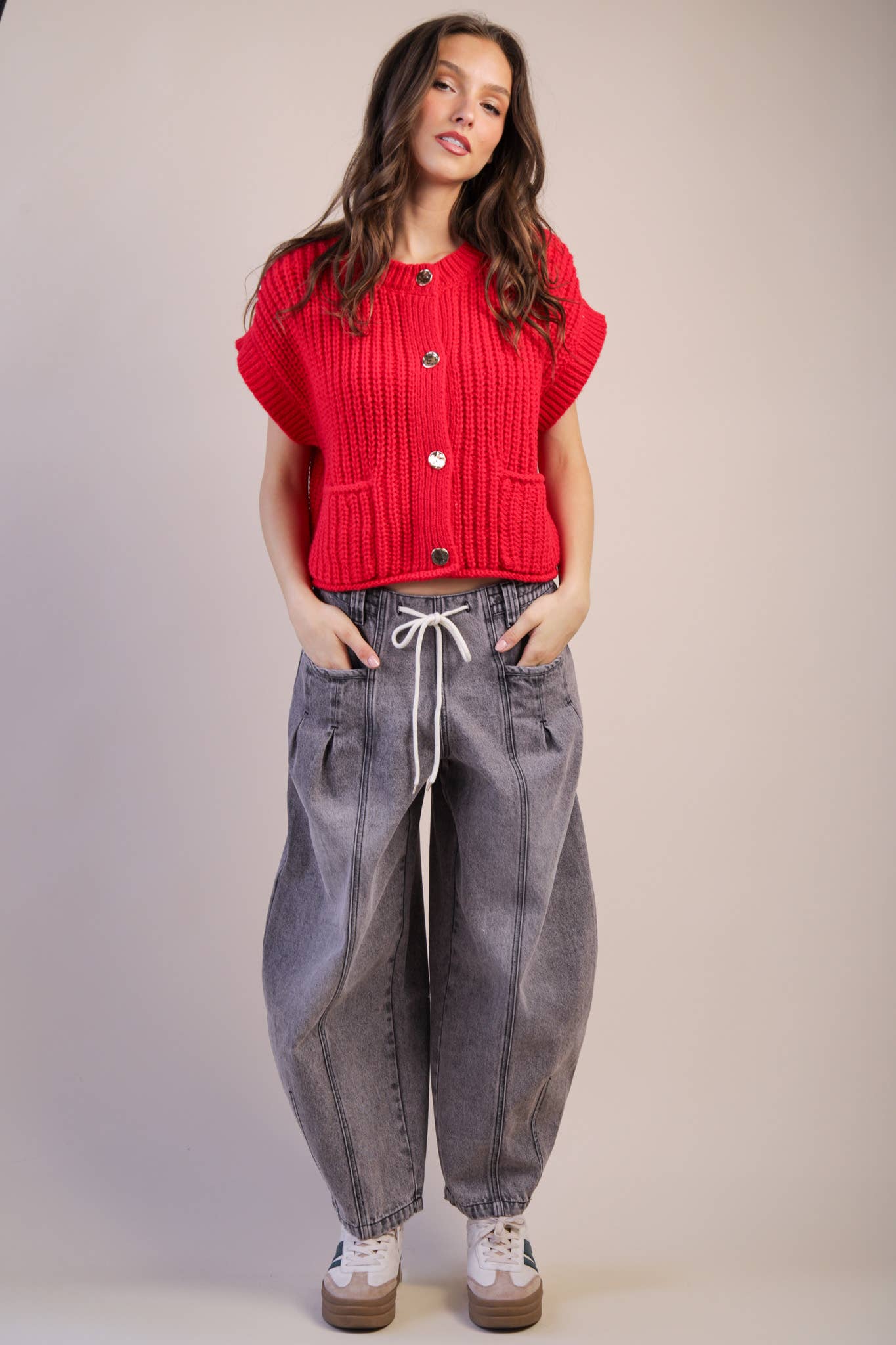 Oversized Button Down Knit Sweater Top