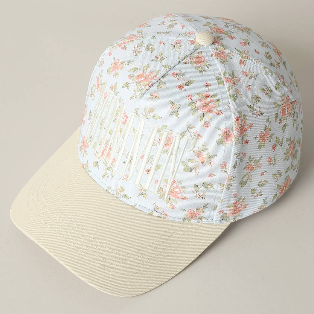 MOMMIN' Embroidered Flower PatternTrucker Hat: BLUE/BEIGE / ONE SIZE