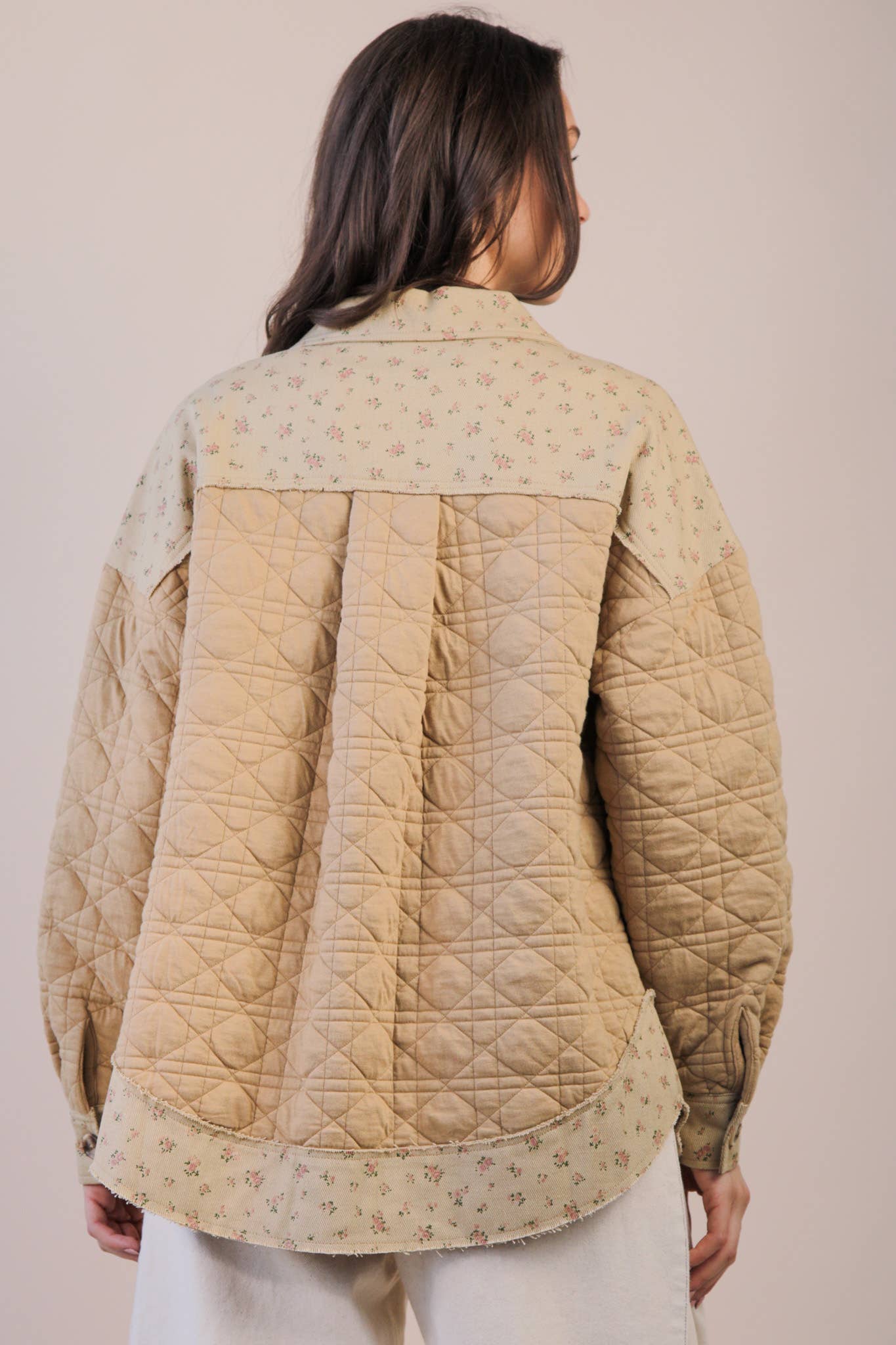 Oversized Floral Printed Contrast Cotton Jacket