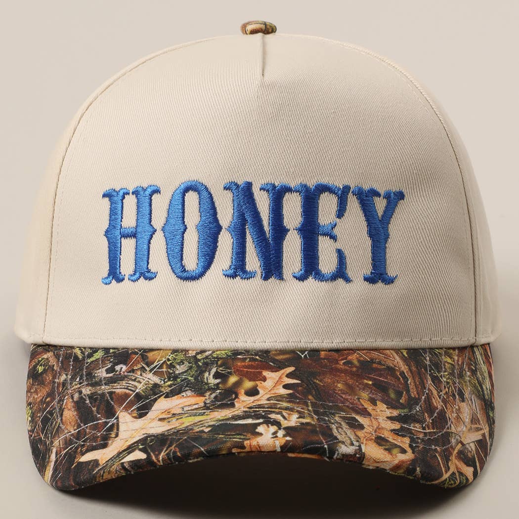 HONEY Lettering Embroidery Camo Hat - Black