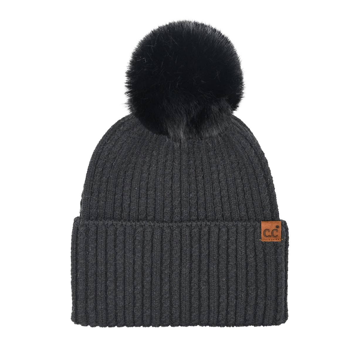Cable Cuff Pom Beanie