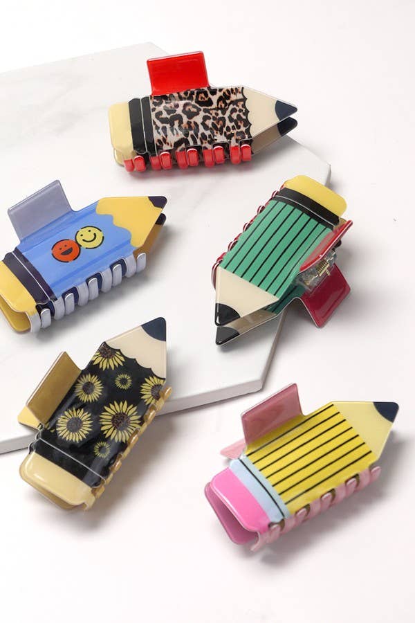 JUMBO FUN SCHOOL PENCIL HAIR CLAW CLIPS | Yellow