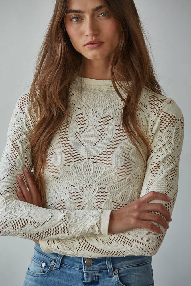 Jacquard Mock Neck Long Sleeve Top