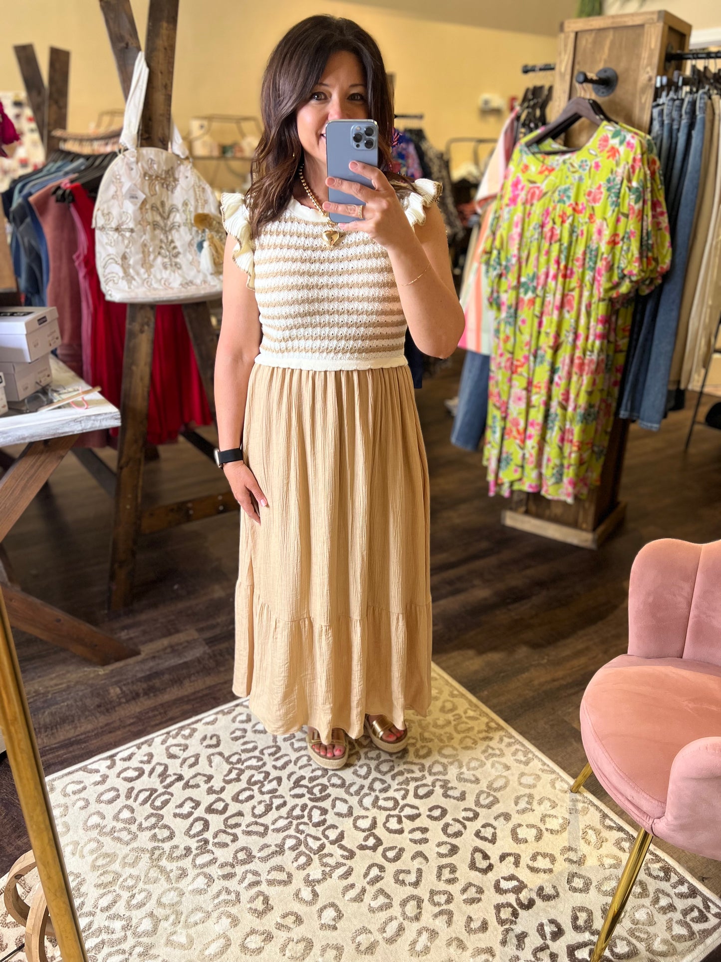 Stripe Sweater Top Midi Dress