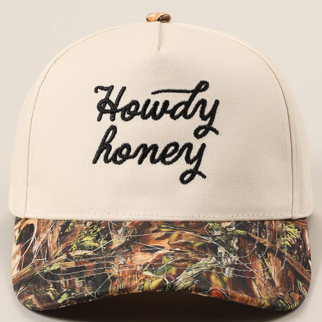 Howdy Honey Embroidery Camo Beige Hat