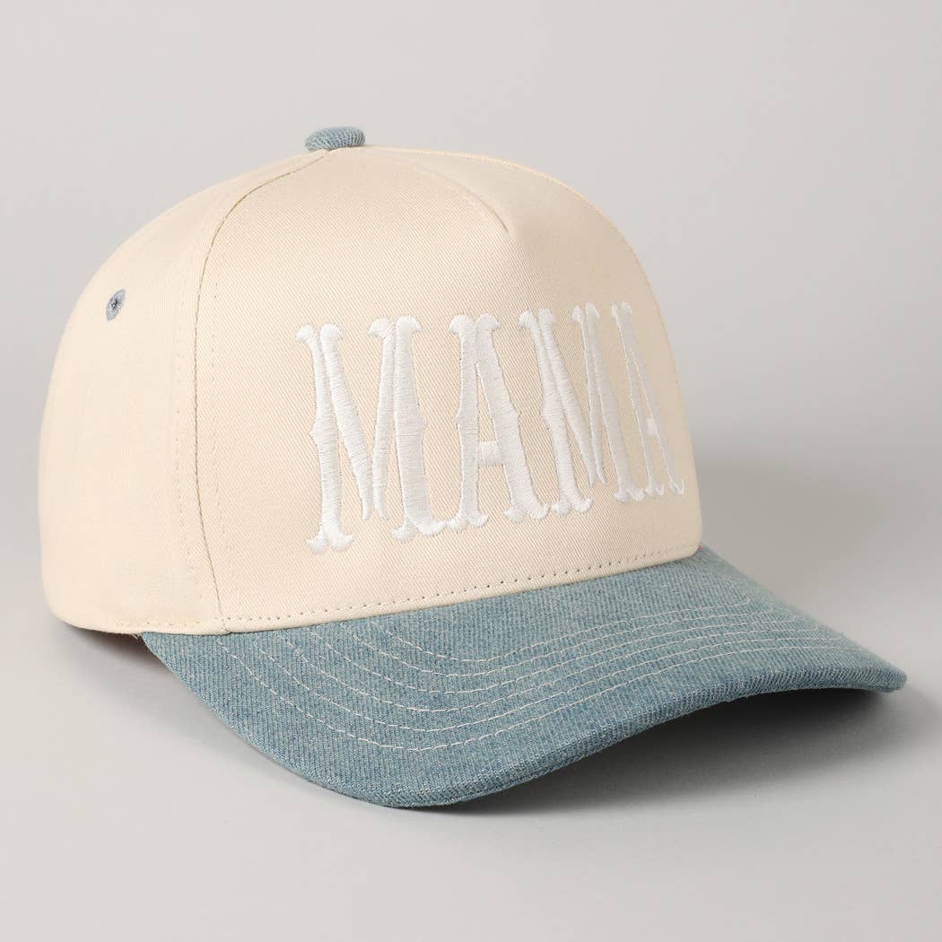 MAMA Typographic Design Embroidery Baseball Hat - Beige