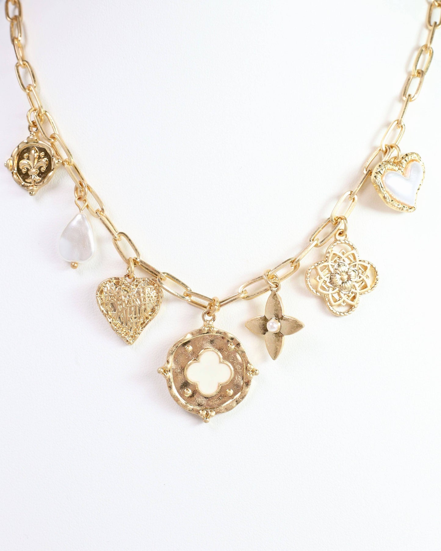 Nolen Charm Necklace Worn Gold