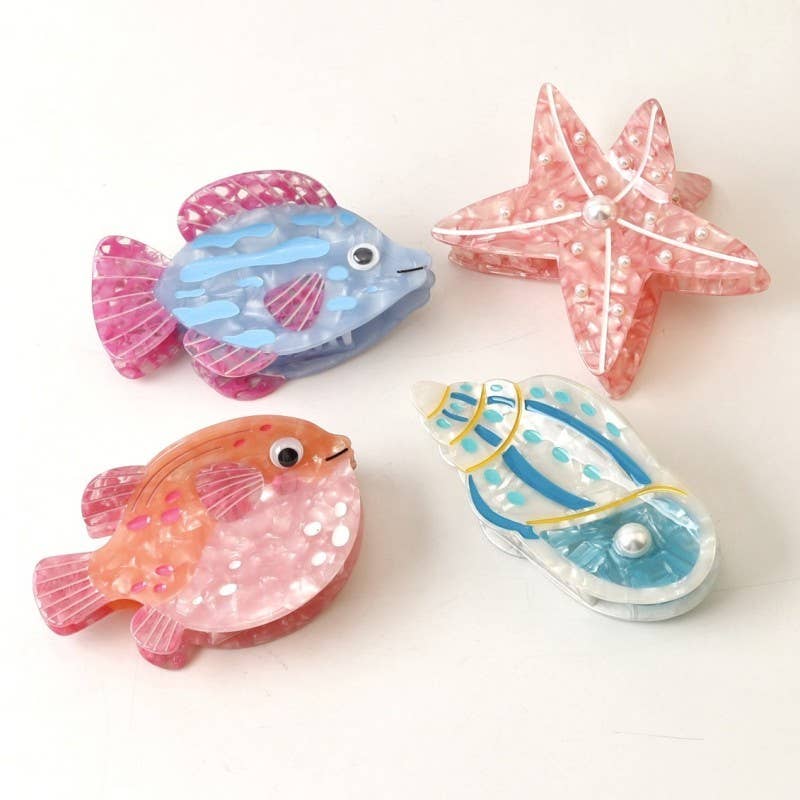 Seaside Nautical Fish Starfish Conch Hair Clips: Starfish